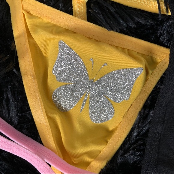 SOLD- Yellow thong with silver sparkly Butterfly🦋 - Picture 1 of 1